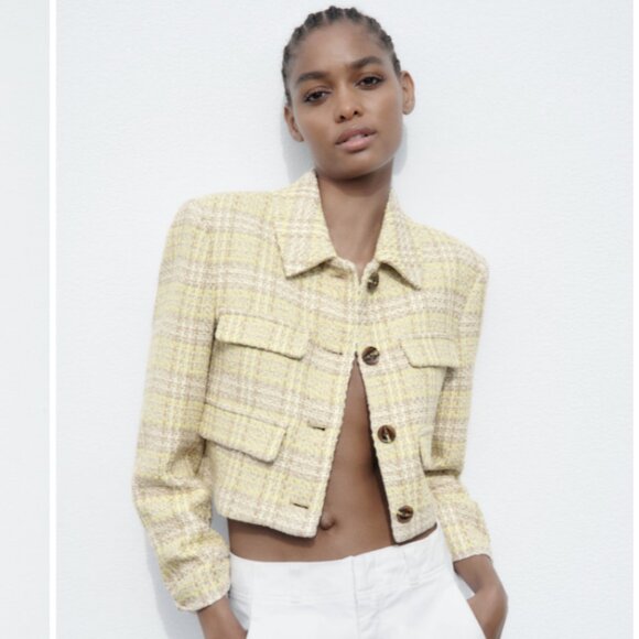 EUC ZARA | Tweed Textured Cropped Blazer - Multicolored - Picture 1 of 17